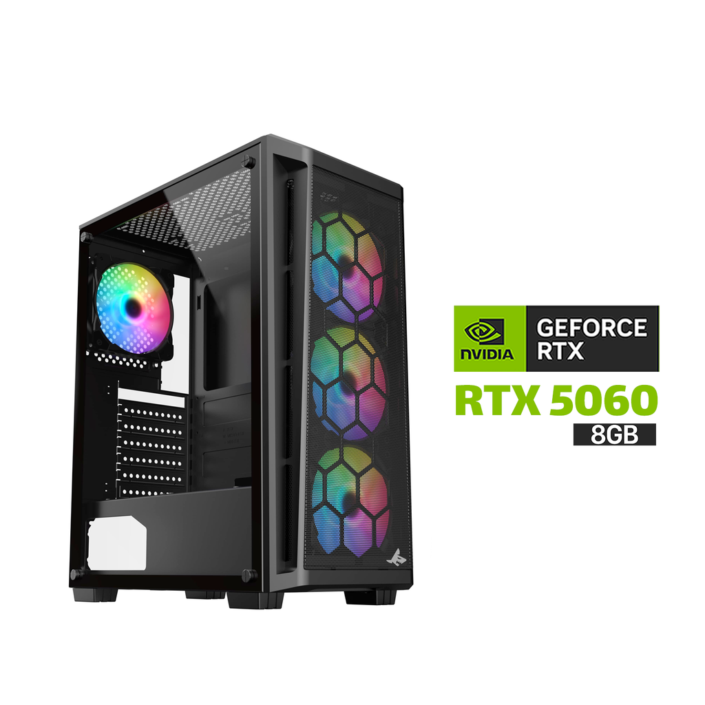 [NS029358] Gaming PC Intel Core i5-12400F Processor, H610 DDR4 Motherboard, 16GB DDR4 RAM, 1TB SSD NVME, RTX 5060 8GB VGA, 750 WATT PSU, Sharx Razorfin ATX Mid Tower Case, 4x Pre-Installed RGB Fans, USB Wi-Fi+BT, Windows 11 Pro (License)