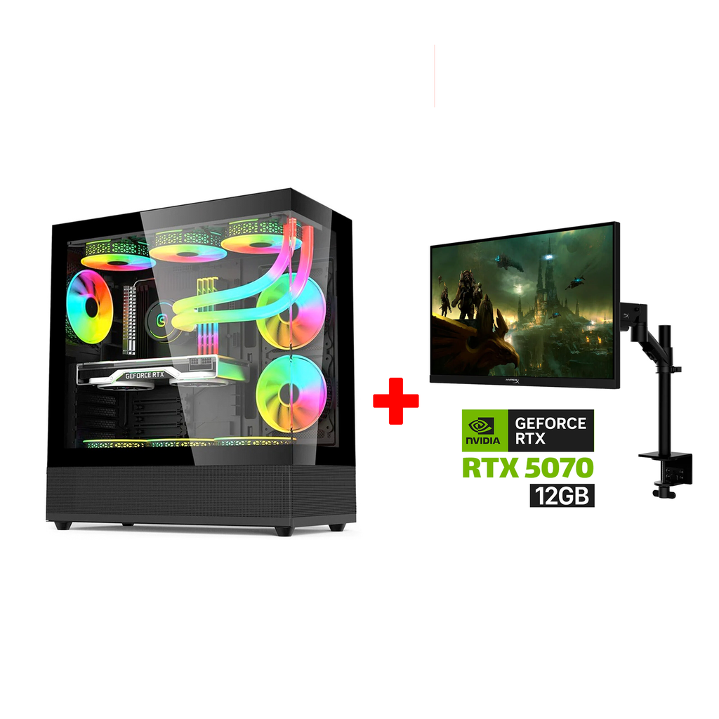 [NS031177] Gaming PC Intel Core i7-14700F, MSI B760 D5 WiFi Motherboard, 32GB DDR5 (6000) RAM, 2TB NVMe SSD, PNY RTX 5070 12GB GPU, 750W Gold PSU, L240 Liquid Cooler, Acer V930B Case 6x RGB Fans, Windows 11 Pro + HyperX Armada 27" 2K 165Hz Monitor