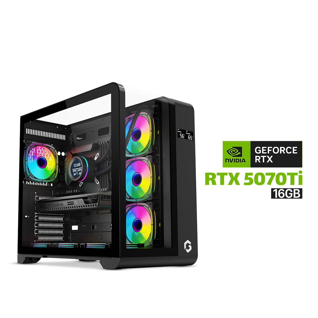 Gaming PC Intel Ultra 7 265K CPU, Asus Z890-P WiFi MotherBoard, 32GB DDR5 (6000) RAM, 2TB NVMe Gen-4 SSD, GigaByte RTX 5070 Ti 16GB VGA, 850 Watt GOLD PSU, L360 Liquid Cooler, GameOn Infinity Series Digital Display Screen Case, Windows 11 Pro License
