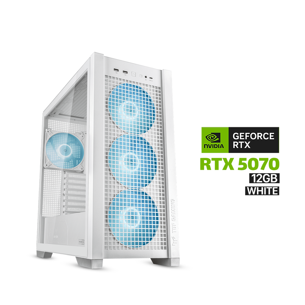 [NS029691] Gaming PC Ryzen 7 7800X3D, GigaByte B850M DS3H ICE AMD DDR5 MotherBoard, 32GB DDR5 (6000) RAM, 2TB NVMe (6000) SSD, ZOTAC RTX 5070 12GB VGA White, 850 WATT GOLD PSU, L360 Liquid Cooler White, Asus TUF Gaming GT302 ARGB Case White, Windows 11 Pro License