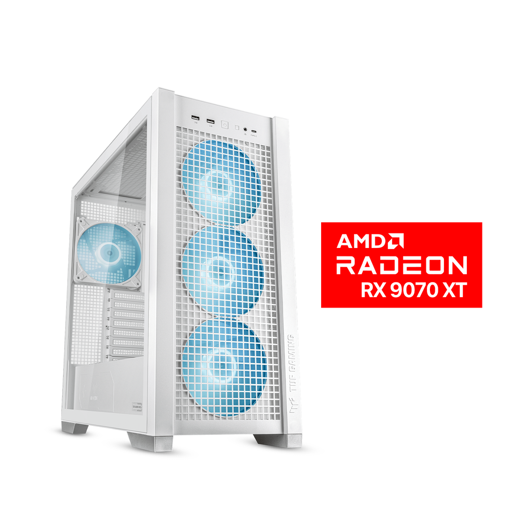 [NS028939] Gaming PC Ryzen 7 9800X3D, Asus X870-P WiFi MB, 32GB DDR5 (6000) RAM, 2TB NVMe SSD (6000), XFX Quick Silver AMD Radeon RX 9070 XT 16GB White VGA, 850 WATT GOLD PSU, Cougar L360 Liquid Cooler White, Asus TUF Gaming GT302 ARGB White Case, Win 11 Pro License