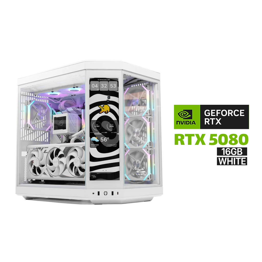 [NS028156] Gaming PC Ryzen 7 9800X3D,ROG STRIX X870-A WIFI,64GB D5 RAM,WD 2TB SSD GEN-4, RTX 5080 16GB White,TUF 1000 GOLD WATT White,Lian-Li HydroShift 360R LCD 360MM,Lian-Li RGB (6x) Fans,HYTE Y70 Touch Infinite-14.5" Screen Case,Lian-Li Strimers,Win 11 Pro