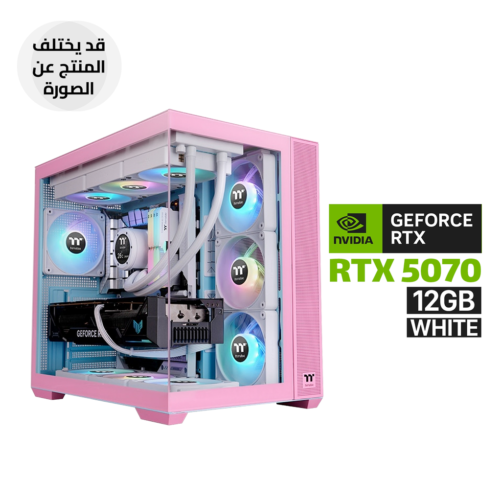 [NS031716] Gaming PC RYZEN 7-9700X, GIGABYTE B850 ICE White Motherboard, 32GB DDR5 RAM, 1TB SSD NVMe, RTX 5070 12GB White, 750 WATT PSU GOLD, L240 Liquid Cooler White, Thermaltake View 380TG Mid Pink Case with 4 ARGB Fans, USB WiFi Adapter, Windows 11 Pro (License)