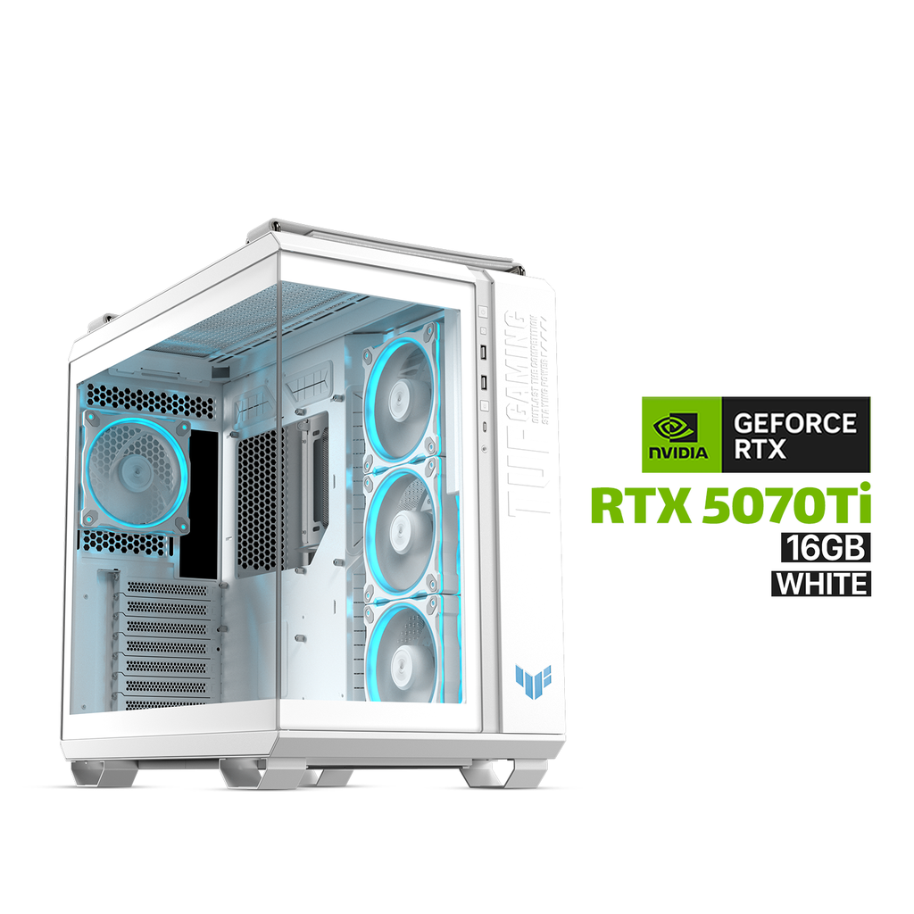 Gaming PC Ryzen 7-9800X3D Processor,ROG STRIX X870-A MB,32GB D5 (6000) White RAM,2TB NVMe Gen-4 (7250) SSD,ZOTAC RTX 5070 Ti 16GB White VGA,L360 Liquid Cooler White,850W GOLD PSU, TUF GT502 Horizon Case White,TUF 3x Fans,Windows 11 Pro