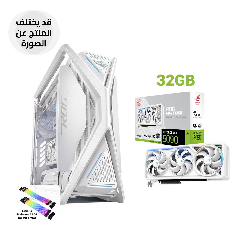 [NS030631] Gaming PC RYZEN 9-9950X3D, ASUS X870-A WIFI 7, 64GB Ram White, SAMSUNG 2TB SSD NVMe, ASUS ASTRAL RTX 5090 32GB White, ASUS RYUJIN L360 White, ROG Thor PLATINUM III 1200W, ROG Hyperion GR701 Case White, Lian-Li Strimers ARGB Cables, Win 11 Pro (License)