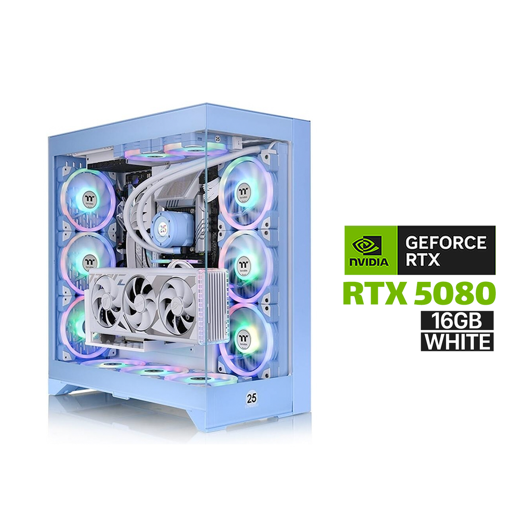Gaming PC Ultra 9-285K Processor, Asrock X870 Steel Legend Motherboard, 64GB D5 RAM, 2TB SSD NVMe, RTX 5080 16GB White, 1000W GOLD PSU, Tryx Panorama SE 360 ARGB Liquid Cooler, TT CTE E600 MX Case, Lian-Li 6x White Fans, Lian-Li Strimers, Win 11 Pro