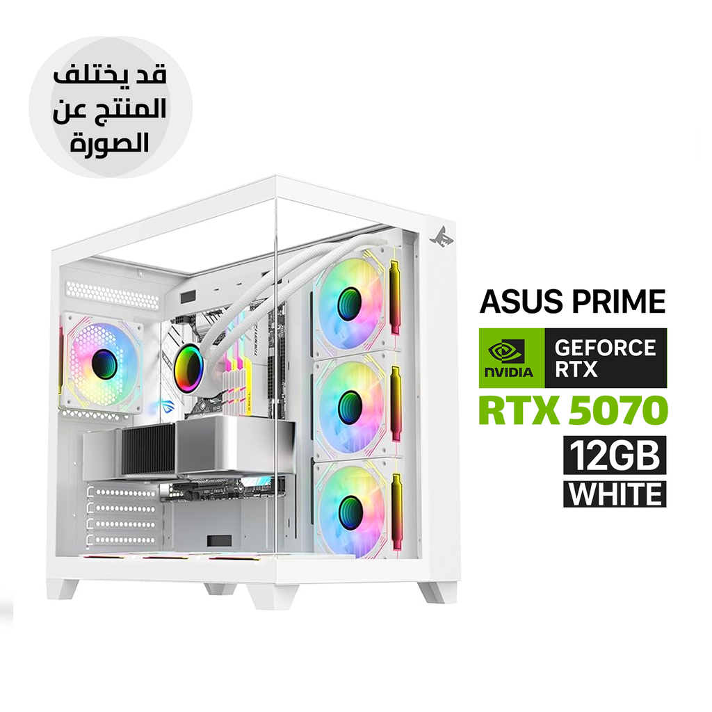 [NS028218] Gaming PC – AMD Ryzen 7 9700X, ASUS ROG STRIX B850-A WiFi 7, 32GB DDR5 6000MHz RAM, 2TB NVMe Gen4 SSD, ASUS PRIME RTX 5070 12GB White GPU, 850W Gold PSU, L360 Liquid Cooler White, Sharx Profin XI700W Case with 7 RGB Fans, Windows 11 Pro Licensed