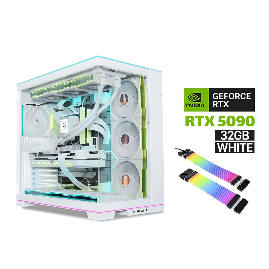 [NS029911] Ryzen 9-9950X3D CPU,GigaByte X870 Motherboard,FURY RGB 96GB RAM,2TB+2TB NVMe SSD,GIGABYTE RTX 5090 32GB White,ROG Thor PLATINUM 1200W PSU,Lian Li 360R Liquid Cooler,6x Lian Li ARGB Fans,Lian-Li Strimers Cables,Lian-Li O11 Dynamic EVO Case,Win 11 Pro