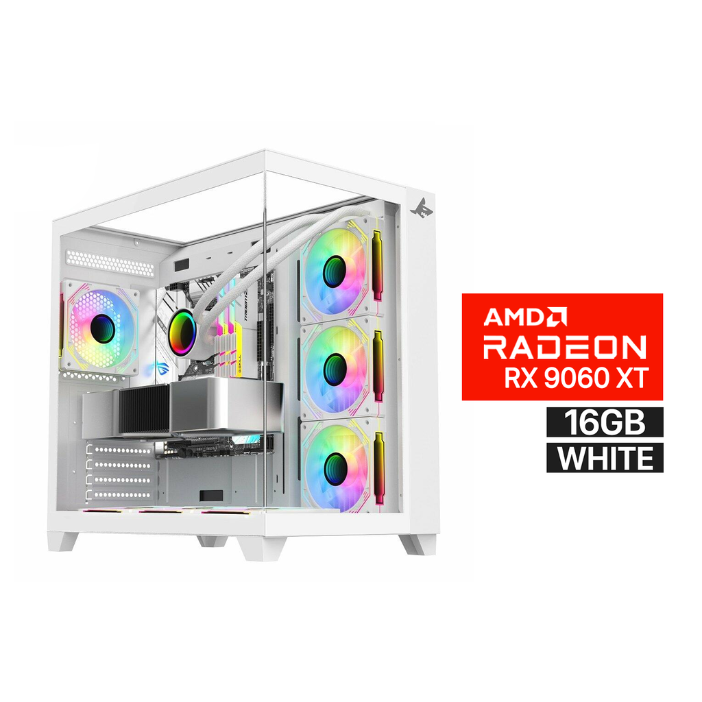 [NS029935] Gaming PC AMD RYZEN 5-9600X Processor,GIGABYTE B850 ICE Motherboard,32GB D5 RAM,1TB SSD NVME, Sapphire Pure AMD Radeon RX 9060 XT 16GB WHT,750 WATT GOLD PSU,L240 Liquid Cooler WHT,Sharx Profin GX700 Mid Tower Case WHT,7x ARGB Fans,Win 11 Pro (License)