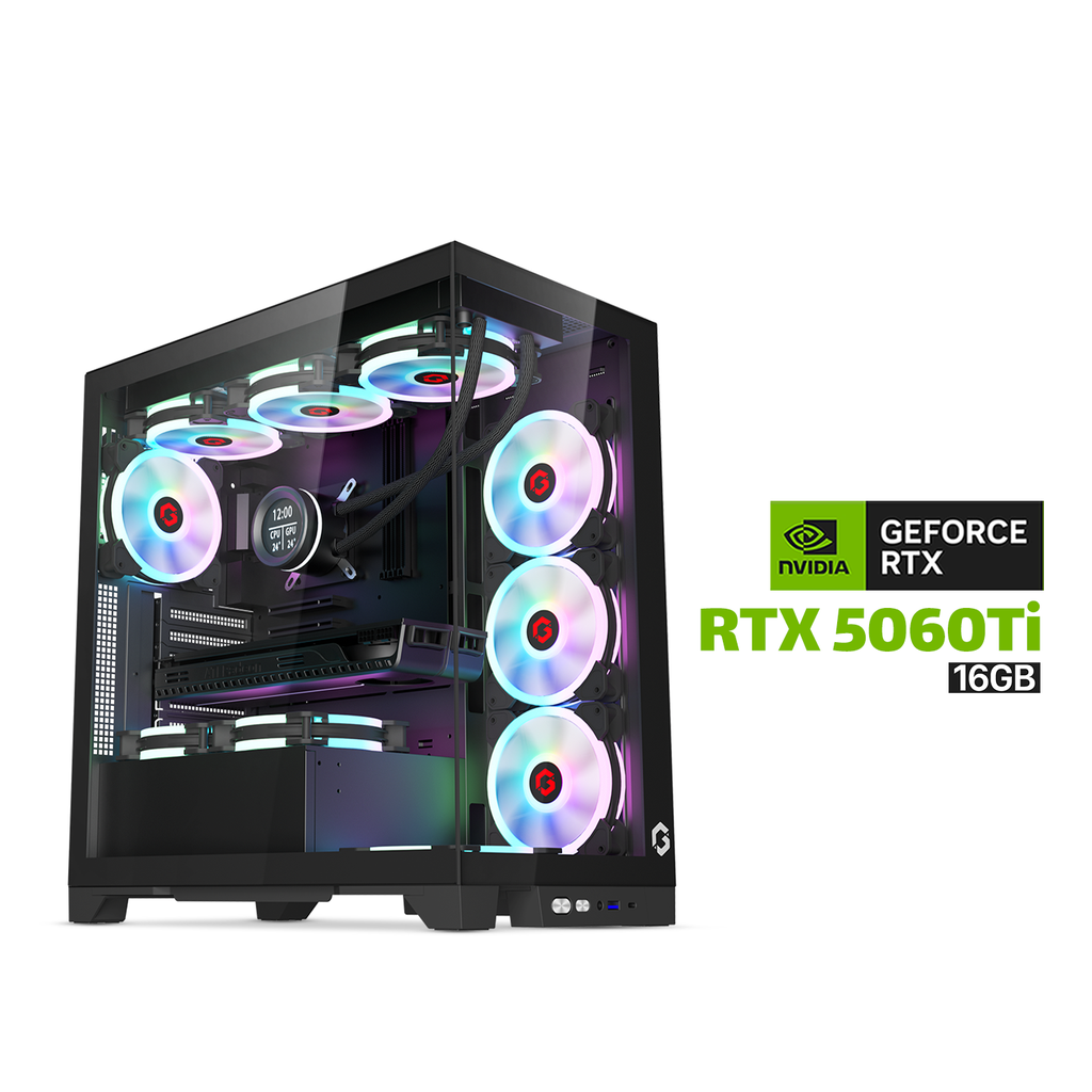 [NS029010] Gaming PC AMD Ryzen 5-9600X, Asrock B850M-X WiFi DDR5 MotherBoard, 32GB DDR5 RAM, 1TB NVMe SSD, AZZA L240 Liquid Cooler, 750 WATT GOLD PSU, PALIT GeForce RTX 5060 Ti 16GB VGA, GameOn Emperor Mid Night IV Case with 7x ARGB Fans, Windows 11 Pro License