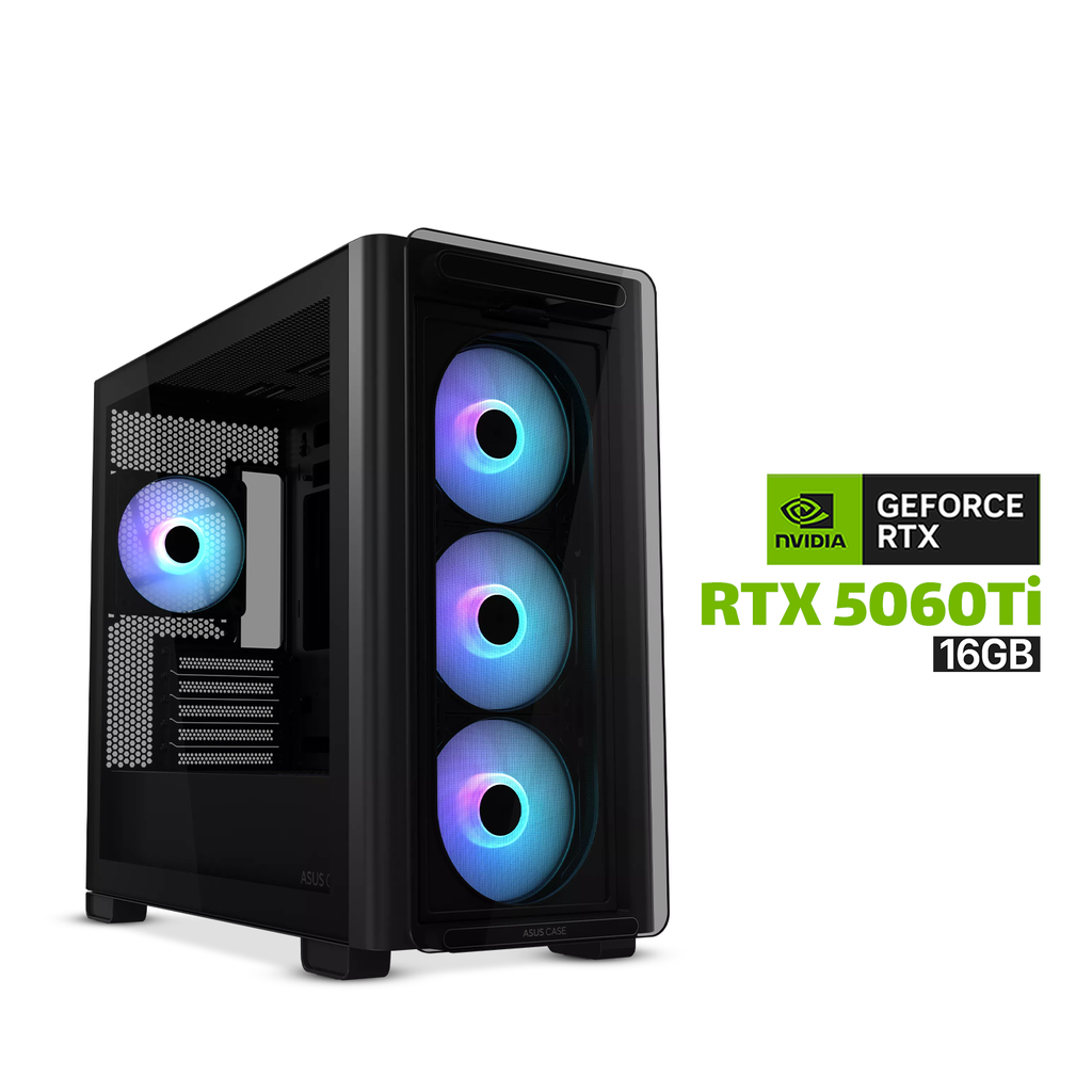 [NS028735] Gaming PC AMD Ryzen 7 9700X CPU, B650 MotherBoard, 32GB DDR5 RAM, 1TB NVMe SSD, RTX 5060 Ti 16GB VGA, AZZA L240 Liquid Cooler, 750 WATT GOLD PSU, Asus A23 Plus Mid Tower Case Black, Windows 11 Pro License