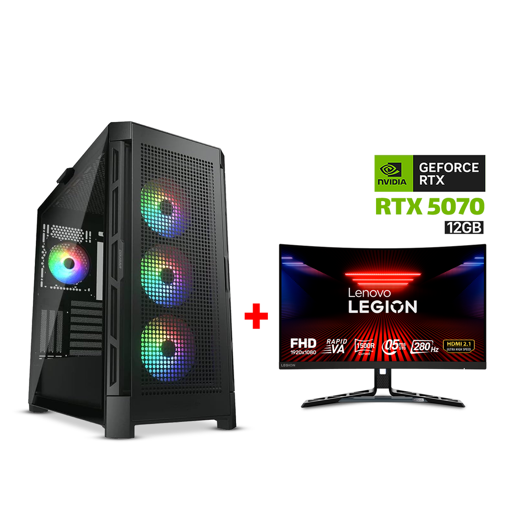[NS028474] Gaming PC i7-14700F, GigaByte B760 DS3H AX WiFi MB, 32GB DDR5 (6000) RAM, 1TB NVMe SSD, RTX 5070 12GB VGA, 750 Watt GOLD PSU, AZZA L240 Liquid Cooler, Cougar Air Face Mid Tower Case, Win 11 Pro License, Lenovo Legion 27" FHD 280Hz Curved Gaming Monitor