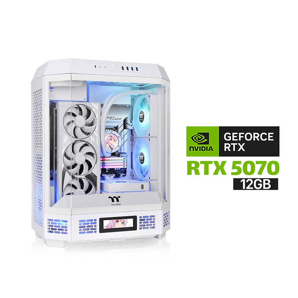 Gaming PC i7-14700K CPU,Asus Intel Rog Strix B760-A WIFI D5 Motherboard,32GB RAM D5 White,2TB SSD NVME (6000)ASUS PRIME RTX 5070 12GB VGA White,ASUS PRIME 750 WATT GOLD PSU,ASUS PRIME L360 Liquid Cooler,ThermalTake The Tower 600 Mid Case White,Wind 11 Pro