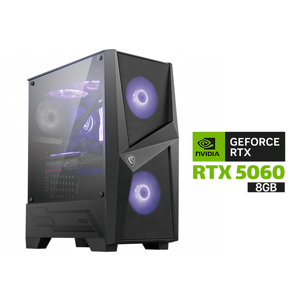 Gaming PC Intel Core i5-14400F Processor, H610 D5 Motherboard, 32GB RAM DDR5, 1TB SSD NVME, ZOTAC RTX 5060 8GB VGA, 750 WATT PSU, MSI MAG FORGE 100R MID Tower Case, 3X Pre-Installed ARGB Fans, USB Wi-Fi Adapter, Windows 11 Pro License