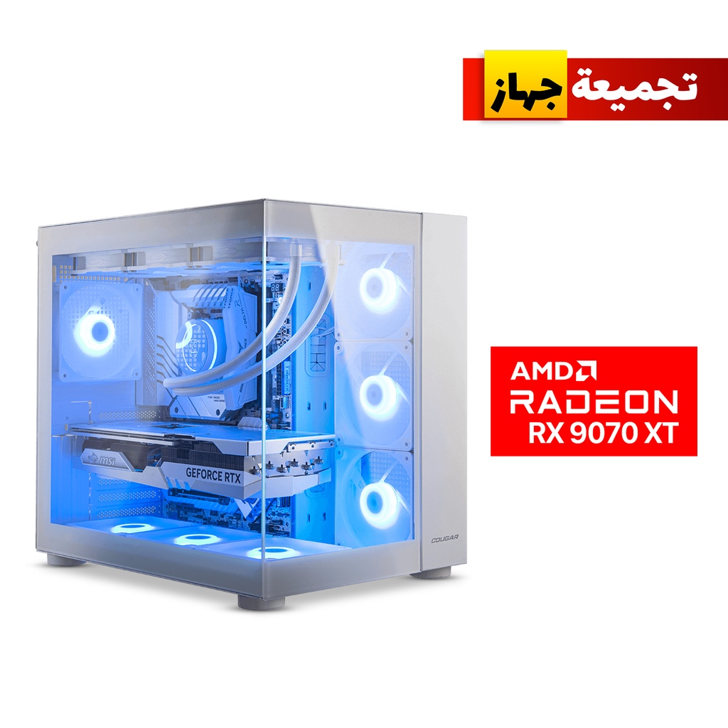 [NS029609] Gaming PC Ryzen 7 7800X3D, GigaByte B850M DS3H ICE AMD MB, 32GB DDR5 (6000) RAM, 2TB NVMe (6000) SSD, XFX Swift Class Pro RX 9070 XT VGA White, 850 WATT GOLD PSU, L360 Liquid Cooler White, Cougar FV150 RGB Mid Tower, Windows 11 Pro License