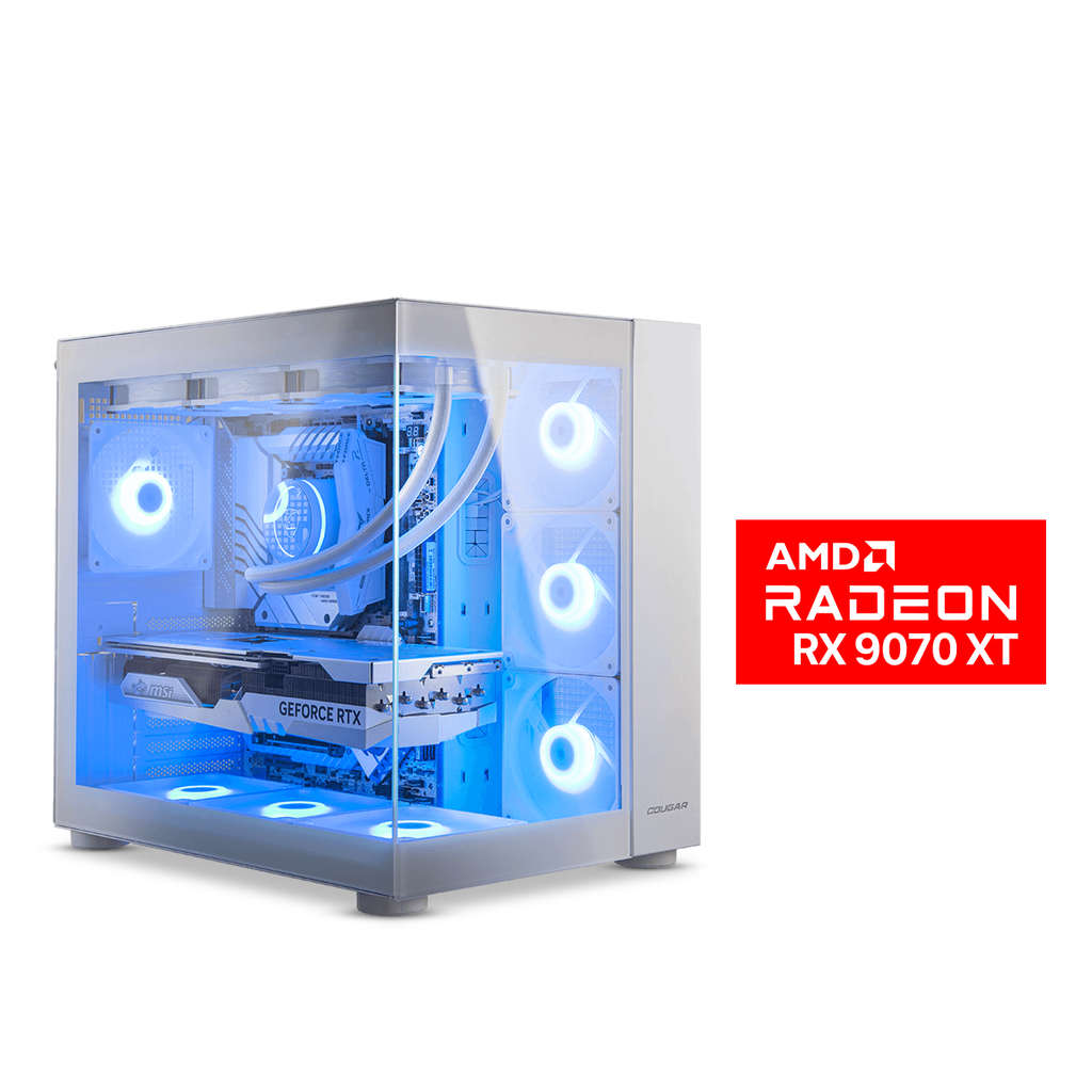 Gaming PC Ryzen 7 7800X3D, GigaByte B850M DS3H ICE AMD MB, 32GB DDR5 (6000) RAM, 2TB NVMe (6000) SSD, XFX Swift Class Pro RX 9070 XT VGA White, 850 WATT GOLD PSU, L360 Liquid Cooler White, Cougar FV150 RGB Mid Tower, Windows 11 Pro License