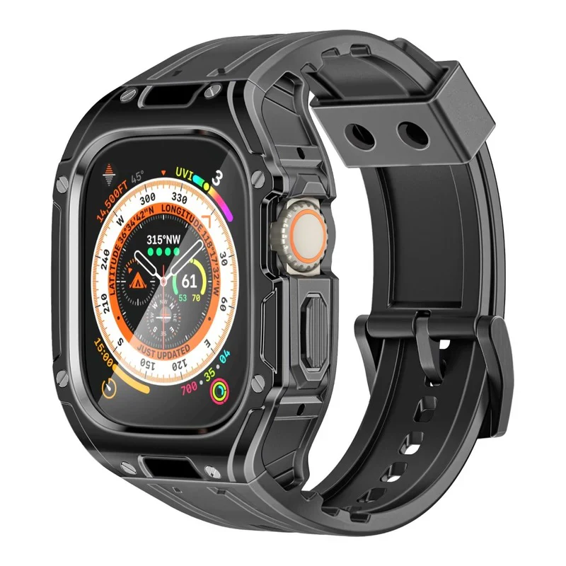 [LVL-507717-BLACK-NO-COLOR] Promate Durable Protection Watch Case with TPU Watch Band For Apple Watch Series Ultra 1 and 2 Made from Durable TPU and PC materials and corrosion Resistant 316 Stainless Steel Buckle (Black)