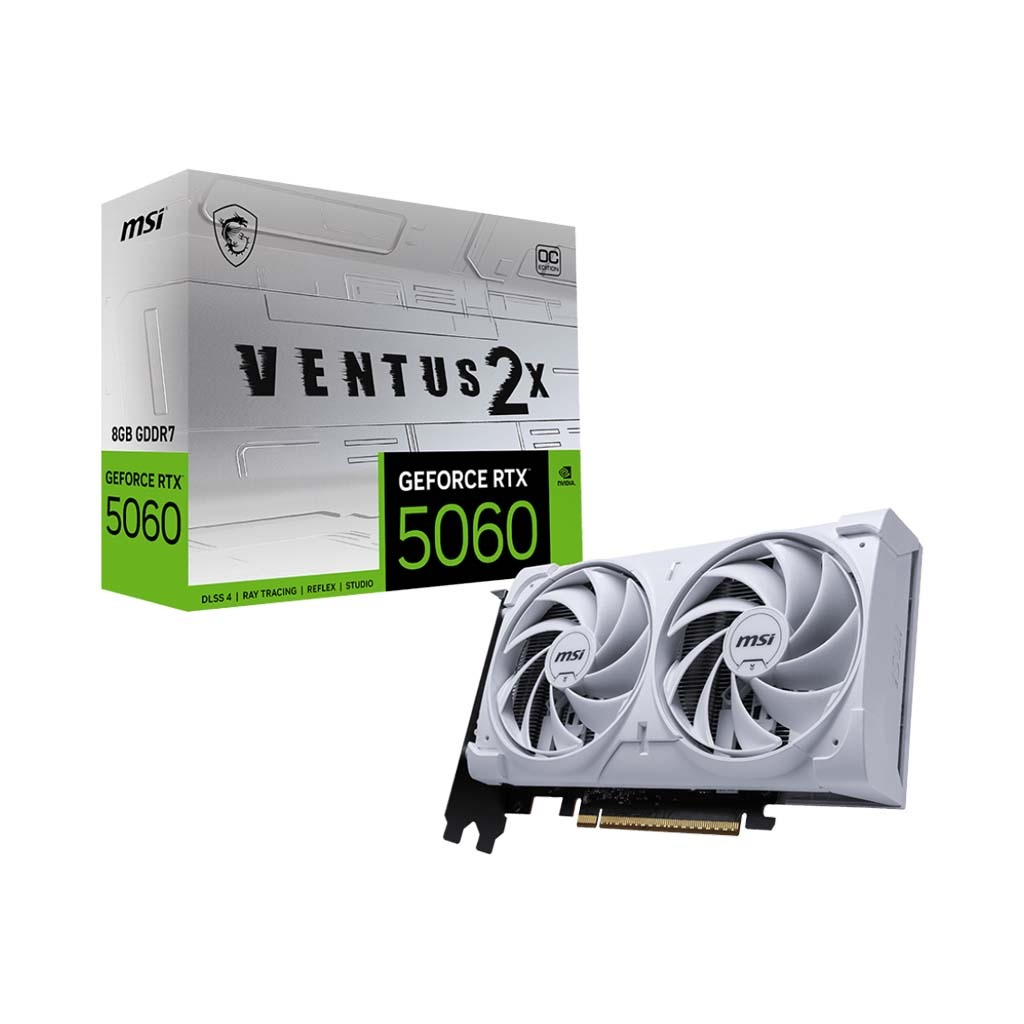 [NS029690] MSI Geforce RTX 5060 Ventus 2X OC Edition 8GB GDDR7 Graphic Card - White