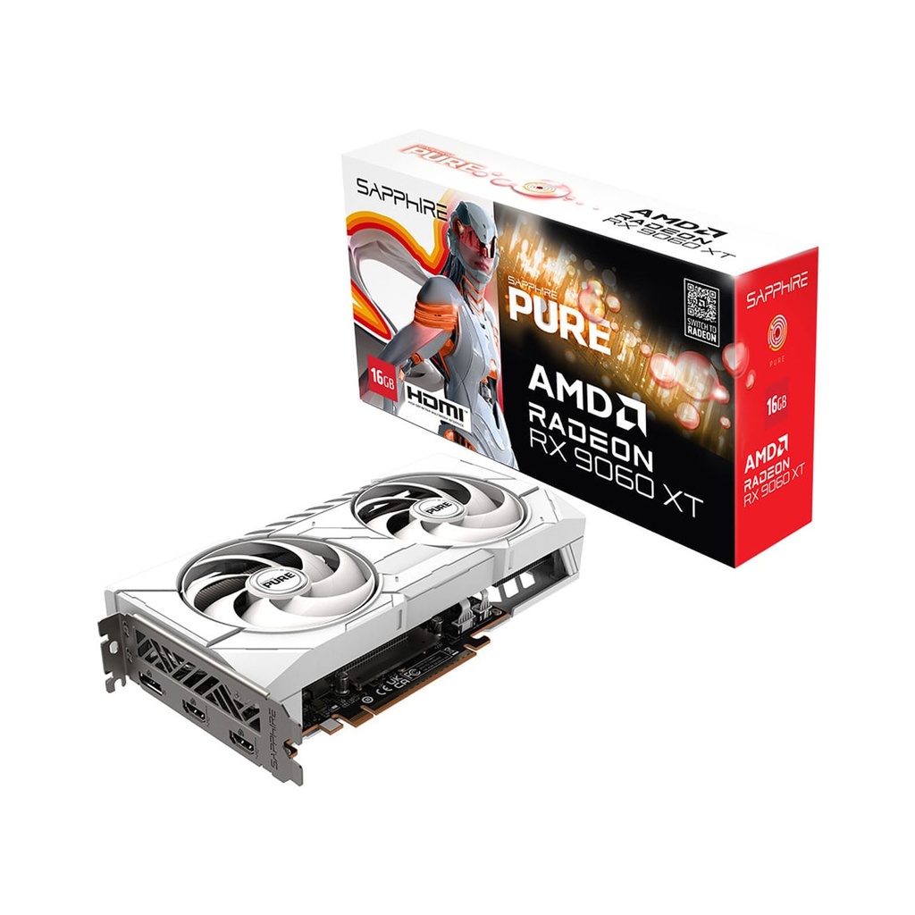 [NS029846] Sapphire Pure AMD Radeon RX 9060 XT 16GB OC Graphic Card - White