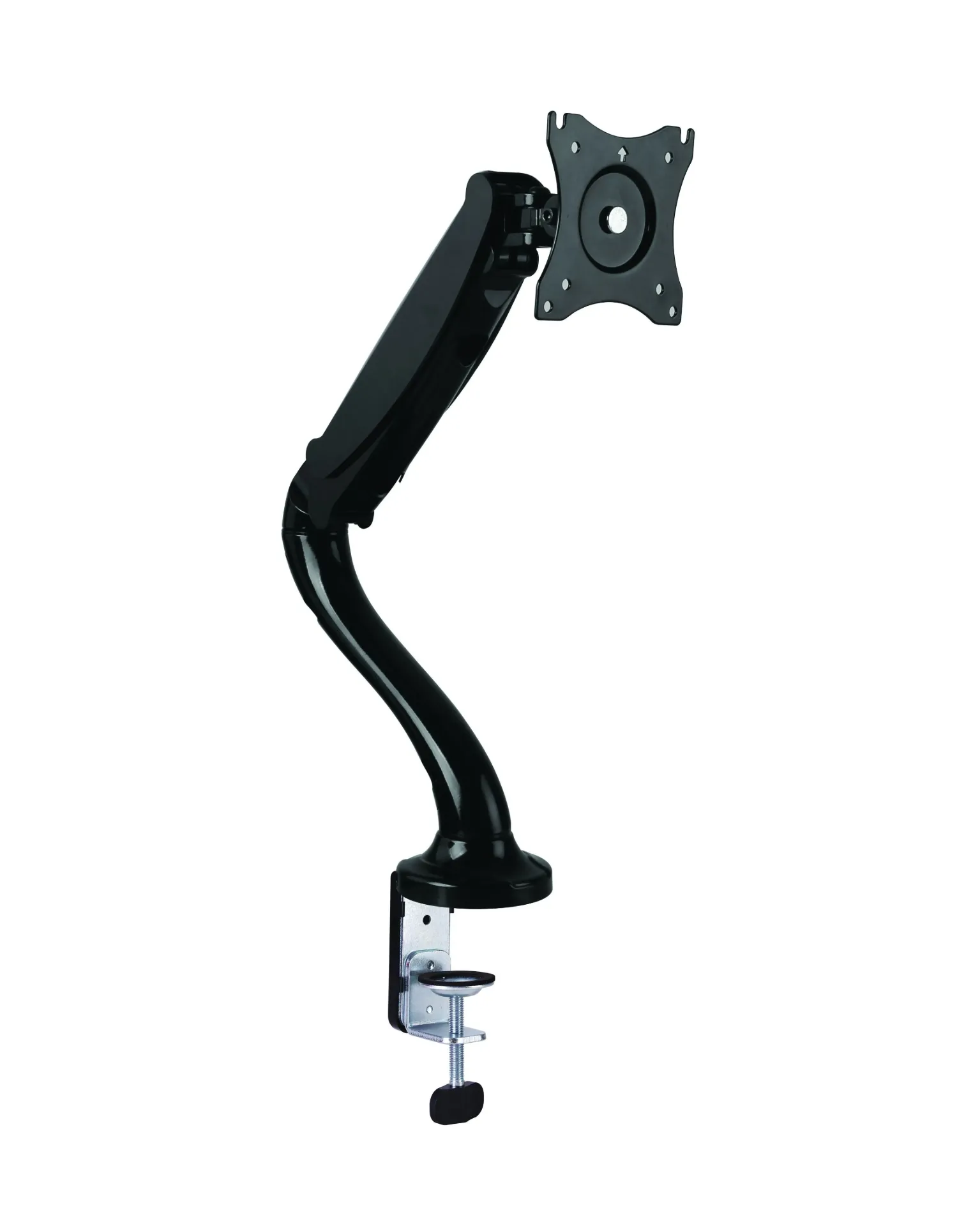 Full-Motion Gas Spring Single Monitor Desk Mount 13” to 27” - Black, Max load 13.2 Ibs, Full-motion Adjustment