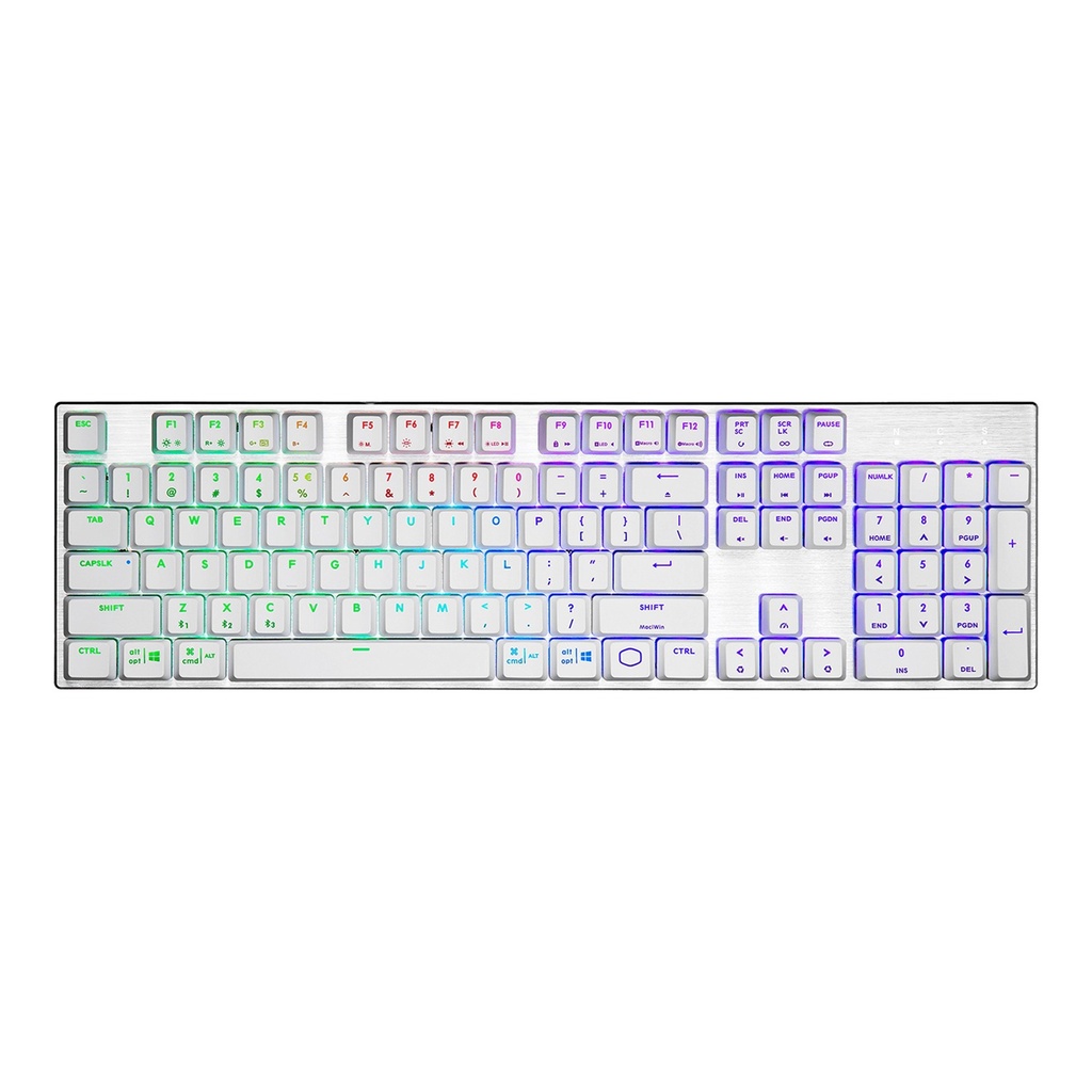 Cooler Master SK653 Full Sized Wireless/Bluetooth RGB Mechanical Keyboard With Low Profile Clicky Blue Switch - White