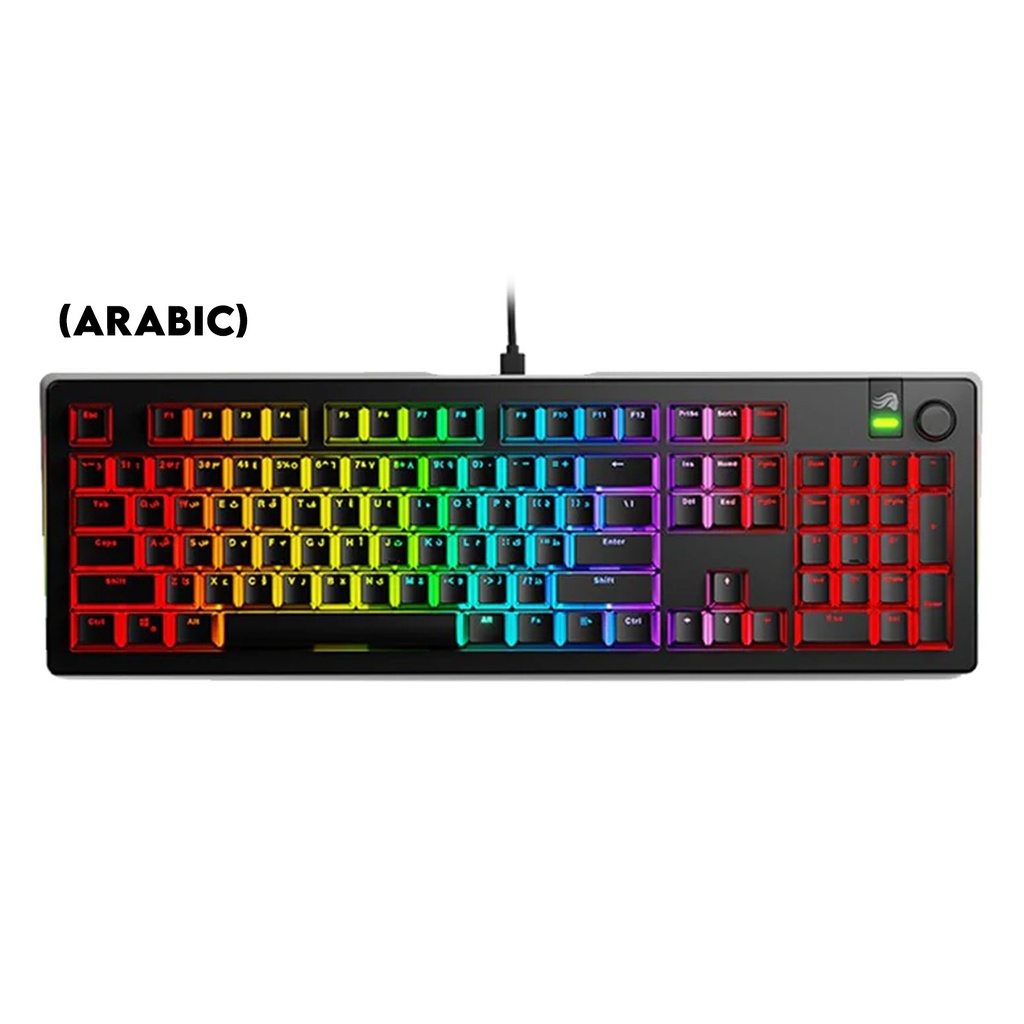 [NS026776] Glorious GMMK3 100% Wired Mechanical Keyboard DoubleShot Keycaps Glorious Fox lubed Linear Switches (Arabic) - Black