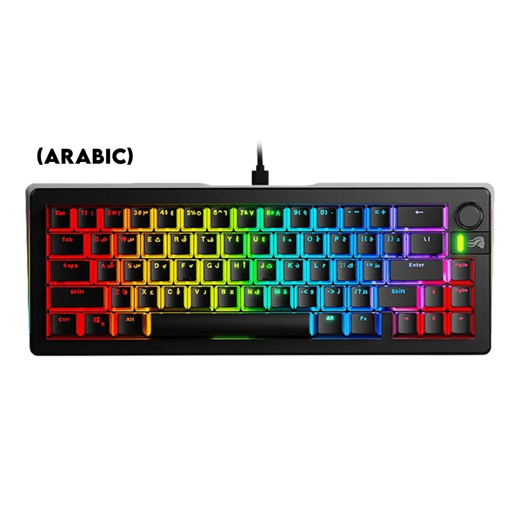 [NS026774] Glorious GMMK3 65% Wired Mechanical Keyboard DoubleShot Keycaps Glorious Fox lubed Linear Switches (Arabic) - Black