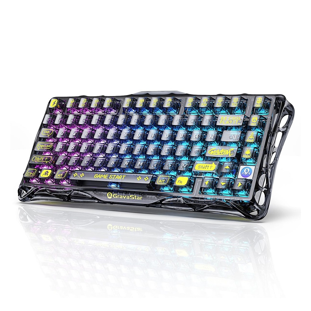 GravaStar Mercury K1 Lite 75% Wireless Mechannical Gaming Keyboard For Windows XP & Above/Mac - Transparent Black