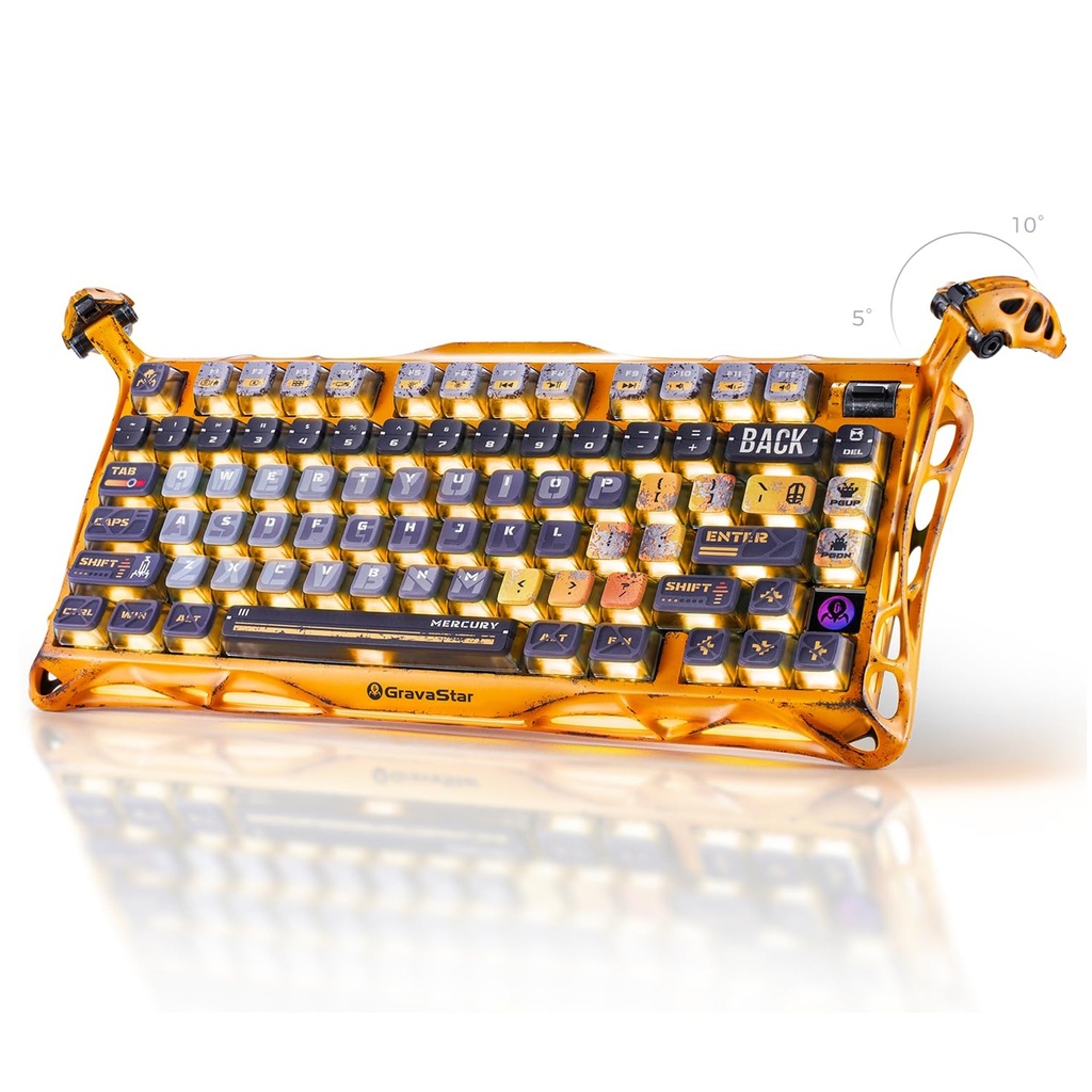 [NS031640] GravaStar Mercury K1 Pro 75% Wireless Mechanical Gaming Keyboard For Windows XP & Above/Mac - Battle Worn Yellow