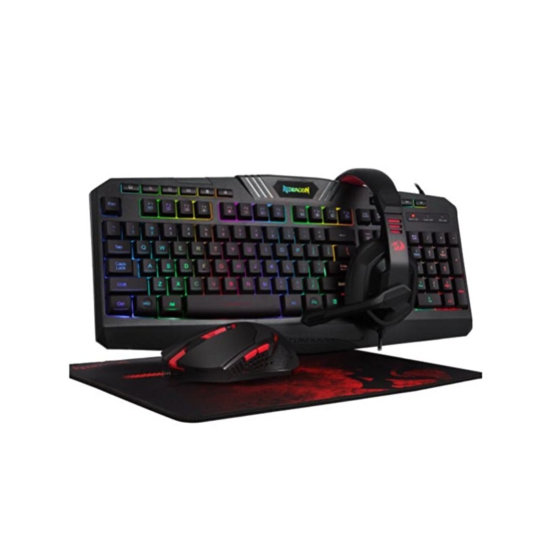 [NS000280] Redragon Gaming Essentials RGB Wired KeyBoard Mouse Headset & Mouse Pad 4 in 1 Set - Black