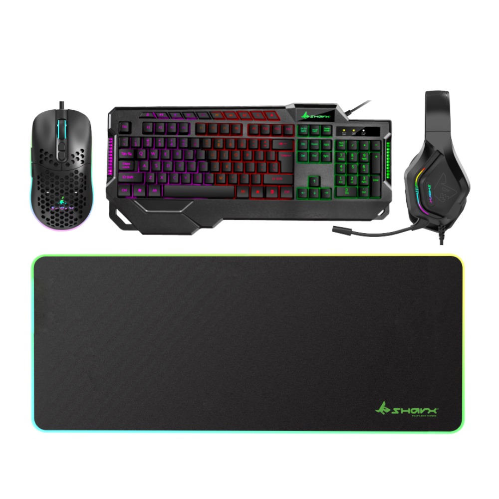 SharX Jaws JS4X1 4-In-1 Gaming Bundle, Keyboard (English & Arabic) Mouse, Headset & MousePad