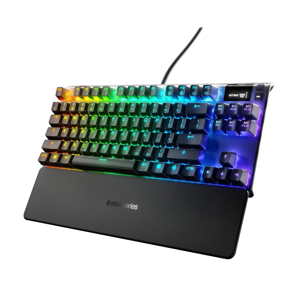 SteelSeries Apex 7 TKL Mechanical RGB Wired Red Switch Gaming Keyboard, Smart OLED Display, Dedicated Multimedia Controls, Premium Magnetic Wrist Rest, Aircraft Grade Aluminum Alloy, For PC/PS5 & Xbox