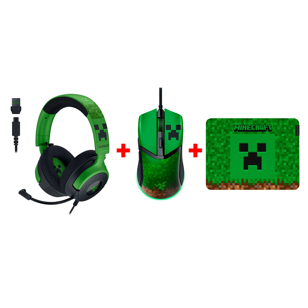 [NS032100] Razer Minecraft Edition Gaming bundle - Razer Kraken V4 X Gaming Headset + Razer Cobra Gaming Mouse + Razer Gigantus V2 Cloth Gaming Mouse Pad