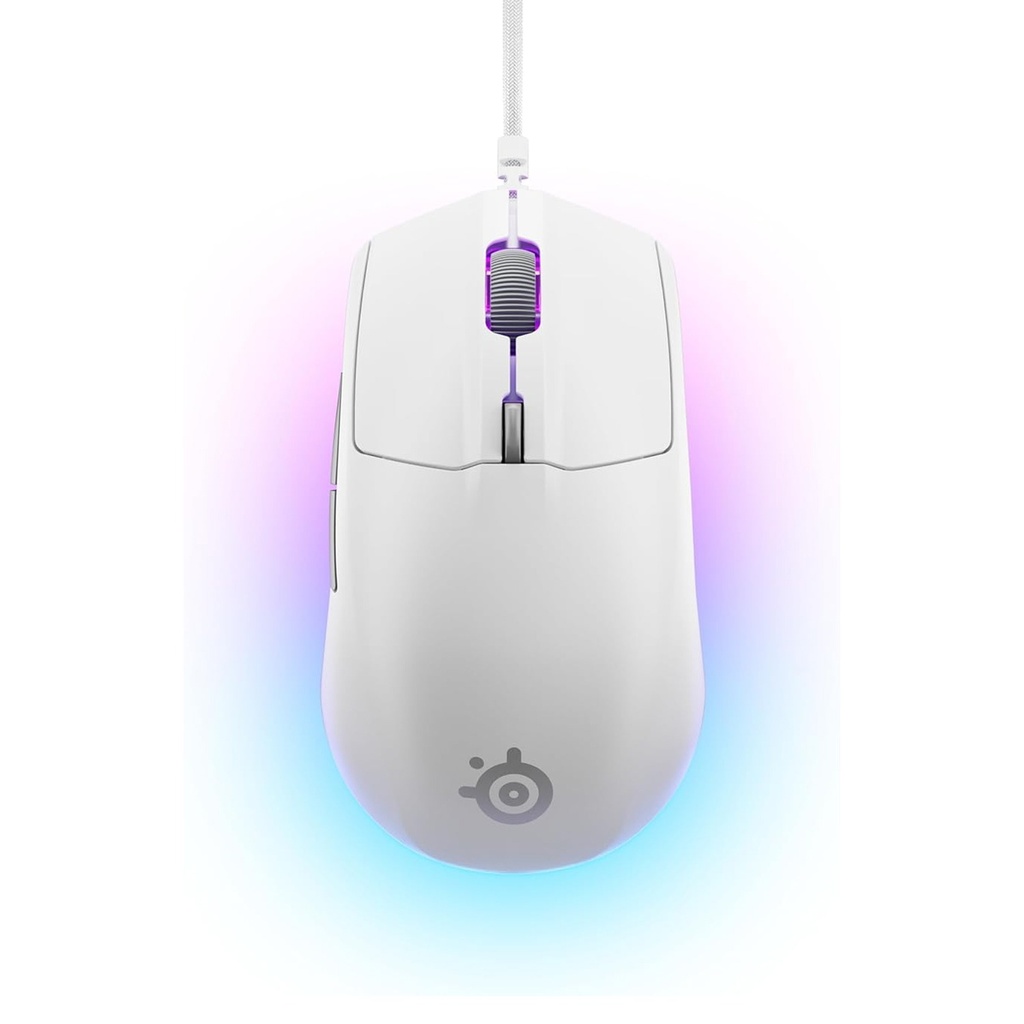 [NS030098] SteelSeries Rival 3 Wired Gaming Mouse LightWeight (77G) 60 Million Clicks, 8,500 DPI 6 Programmable Buttons, 3-Zone RGB - White