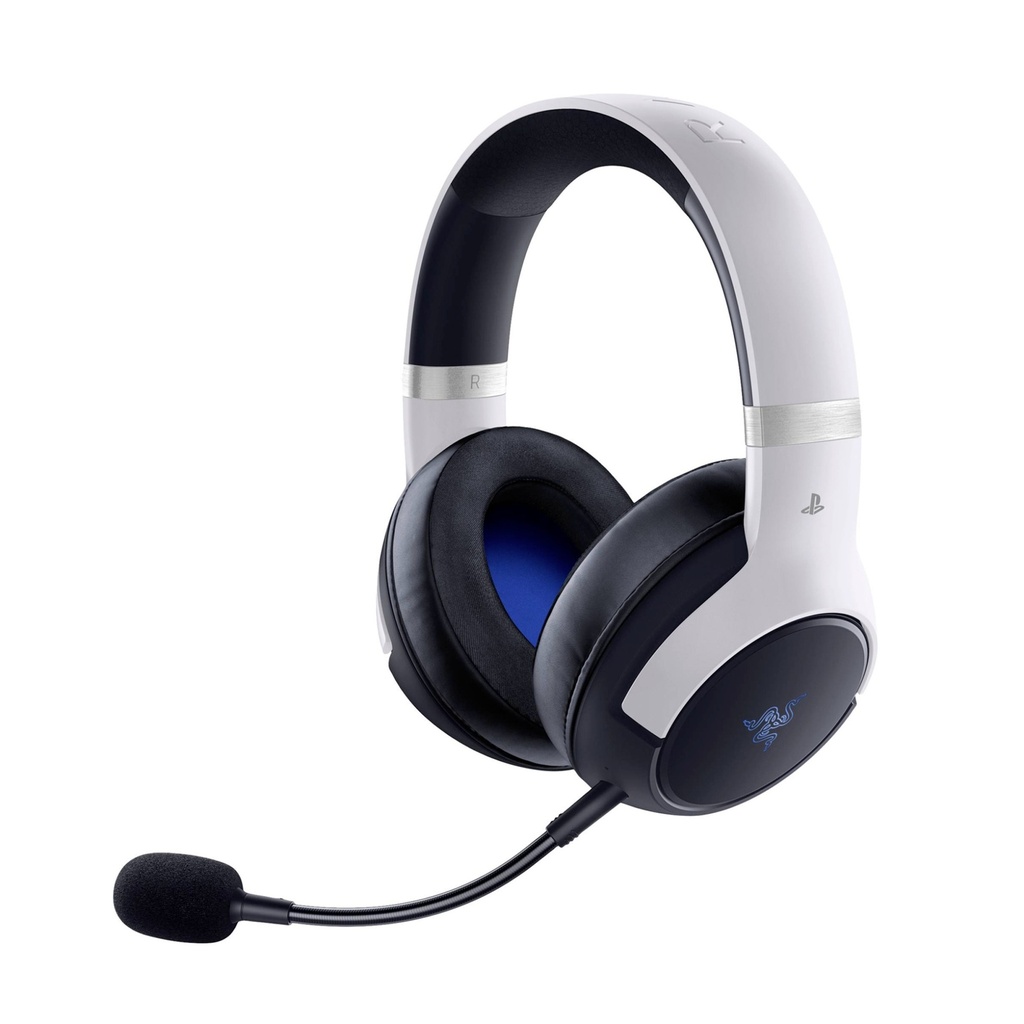 [NS011339] Razer Kaira Pro HyperSpeed Wireless Gaming Headset, with Haptics for PS5, Titanium 50mm Drivers, Oval Ear Cushions, Low Latency BT, Hybrid Mic, Up to 30H Battery Life, White/Black | RZ04-04030200-R3G1