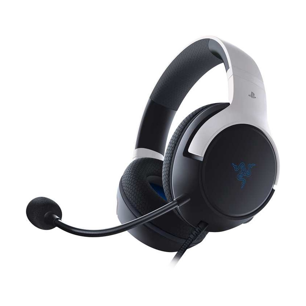 [NS007232] Razer Kaira X Wired Gaming Headset for PlayStation 5 / PS5, PS4, PC, Mac, Mobile: 50mm Drivers, HyperClear Cardioid Mic, Memory Foam Cushions, On-Headset Controls - White & Black
