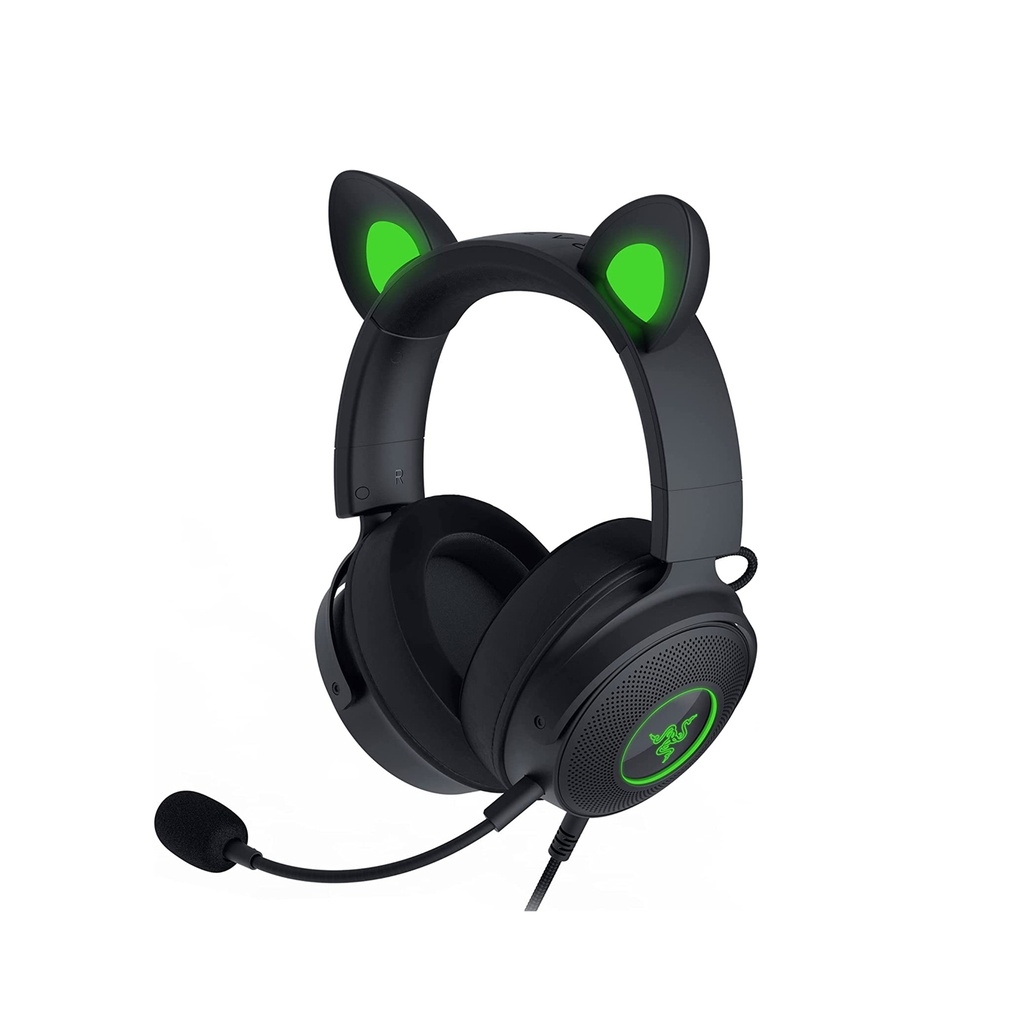 [NS010854] Razer Kraken Kitty V2 Pro Wired RGB Headset: Interchangeable Ears (Kitty, Bear, Bunny), Stream Reactive Lighting, Detachable HyperClear Cardioid Mic, 50mm Drivers, 7.1 Surround Sound - Black