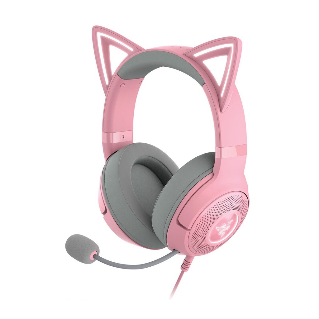 Razer Kraken Kitty V2 USB HeadSet With RGB Kitty Ears Quartz Edition Stream Reactive Ligtning, HyperClear Cardioid Micro For PC, Mac & PS5