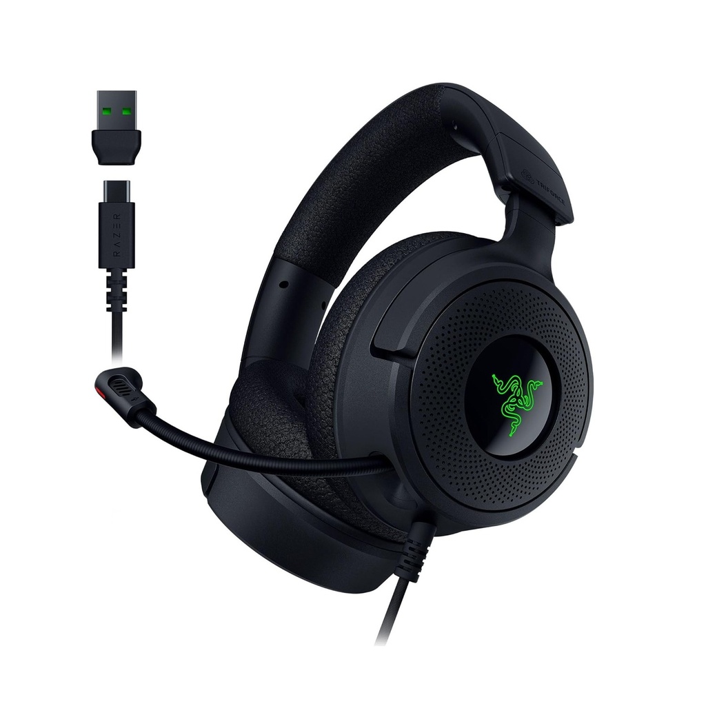 [NS031433] Razer Kraken V4 X Wired Gaming Headset, 40 mm Drivers, Cardioid Mic, Memory Foam Cushions, Chroma RGB Lighting, Type C & Type A Cable, for PC, Mac, PS5, Nintendo Switch 2, Steam Deck, Smartphone, Black | RZ04-05180100-R3U1