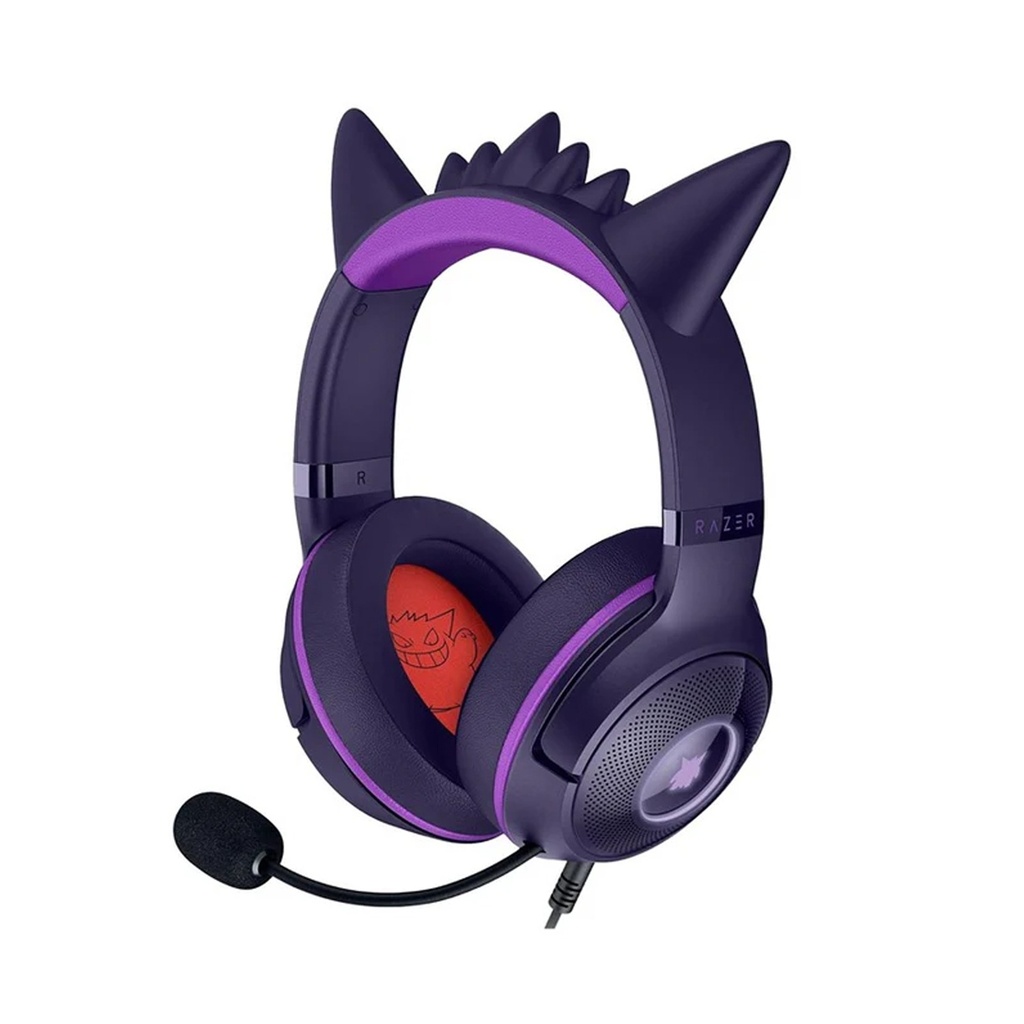 Razer PokeMon Kraken Kitty V2 Gengar USB Wired Headset, Hybrid Fabric And Leatherette Cushions 7.1 Surround, - Purple