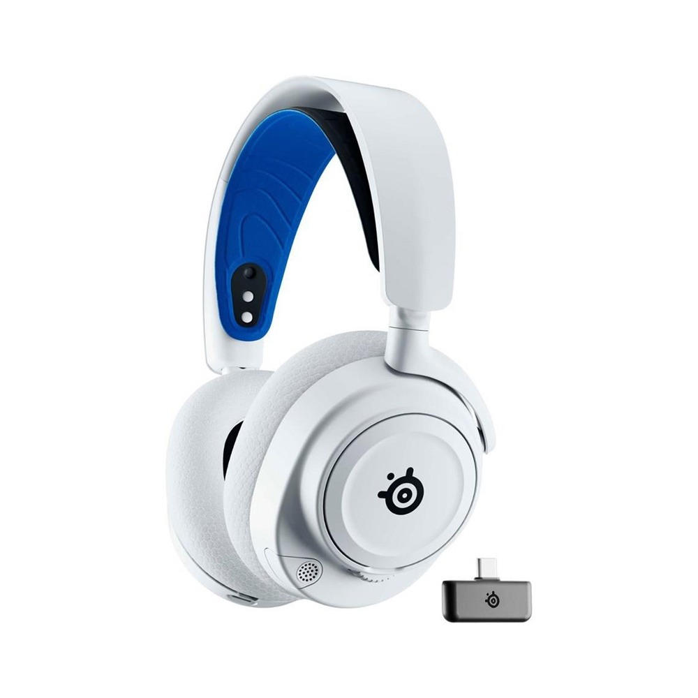 [NS014634] SteelSeries Arctis Nova 7P Wireless/Bluetooth Premium Gaming Headset, ClearCast AI Noise Cancellation Retractable Mic,Up to 38 Hrs Battery Life,Neodymium Magnetic Drivers, For PC,PS5/PS4 Switch and Smart Devices-White/Blue