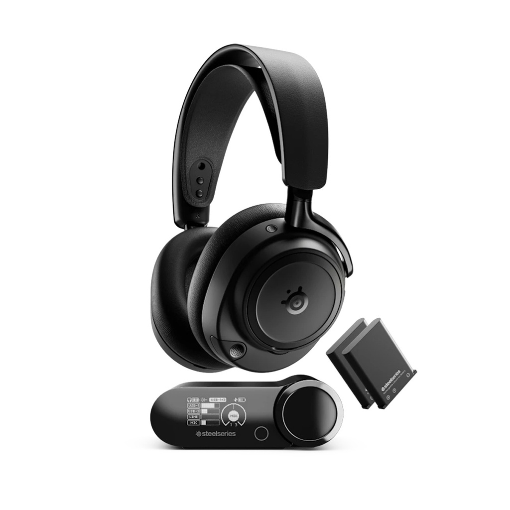 [NS031603] SteelSeries Arctis Nova Elite - Hi-Res Wireless Gaming Headset, 96kHz/24bit, Carbon Fiber Drivers, Active Noise Cancellation, Wireless/Bluetooth/Wired Connectivity, Multi-Source Mix, OmniPlay PC / PlayStation / Xbox, Obsidian | 61661