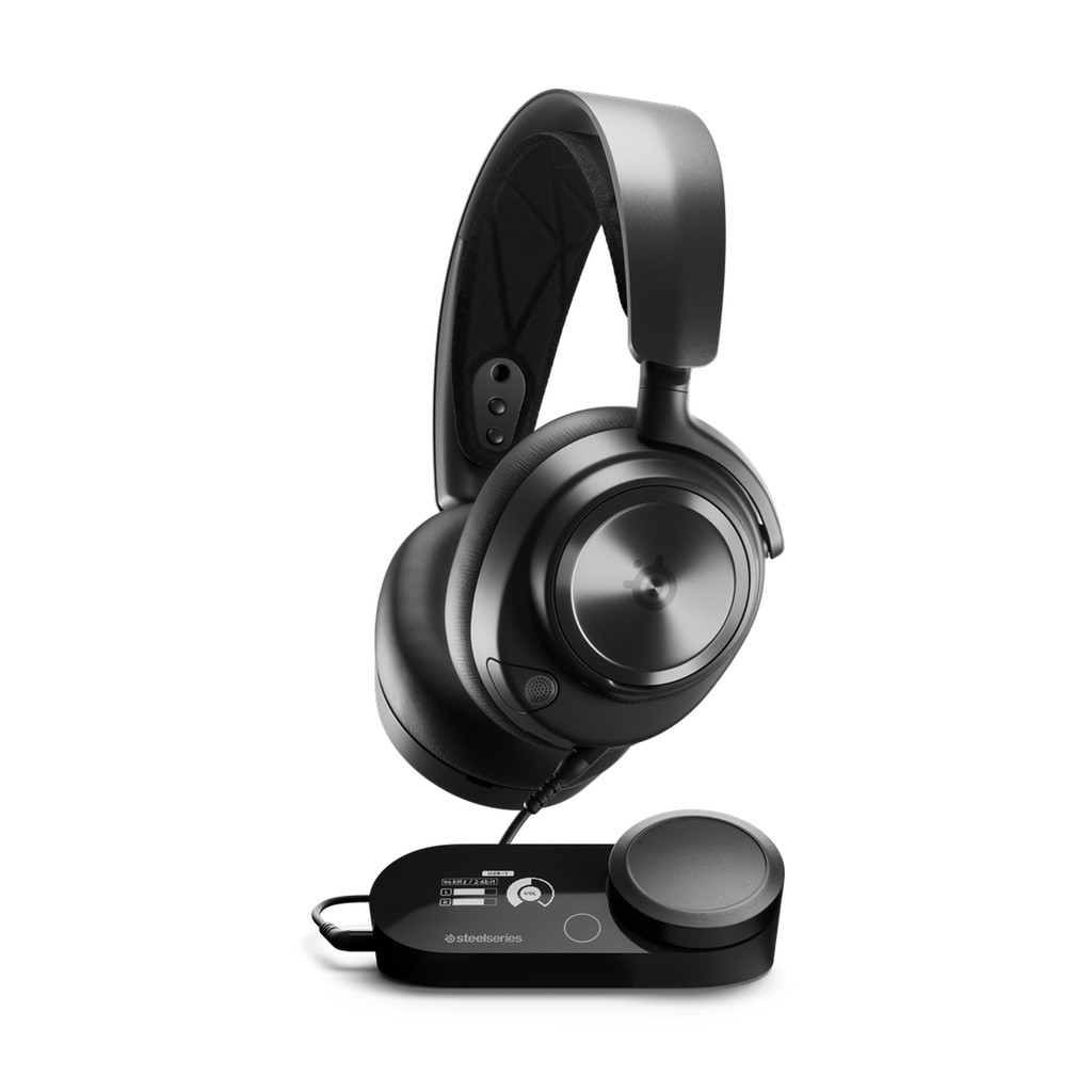 SteelSeries Arctis Nova Pro Multi-System High-Fidelity/Hi-Res Certified Wired Gaming Headset With GameDAC Gen 2, AI Noise Cancelling ClearCast Gen 2 Retractable Mic, TCO Certified, For PC, Playstation, Switch and Mobile Devices - Black