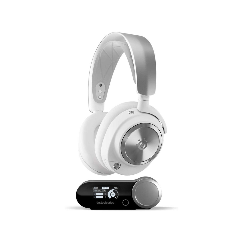 [NS015997] SteelSeries Arctis Nova Pro Wireless/Bluetooth High-Fidelity Gaming Headset, AI-Noise Cancellation Retractable Mic,Two Hot-Swappable Batteries (Each Up to 22 Hrs) For PC, PS5/PS4, Switch/Mobile & Smart Devices - White