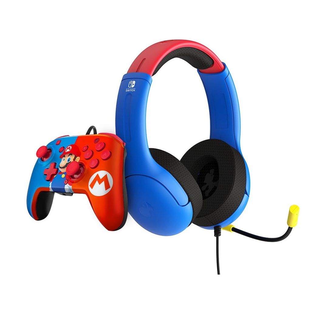 [NS032512] Turtle Beach PDP Switch PDP Nintendo Switch Official Super Mario Bundle (Headset + Controller), Breathable, Lightweight Construction For Long Gaming Sessions