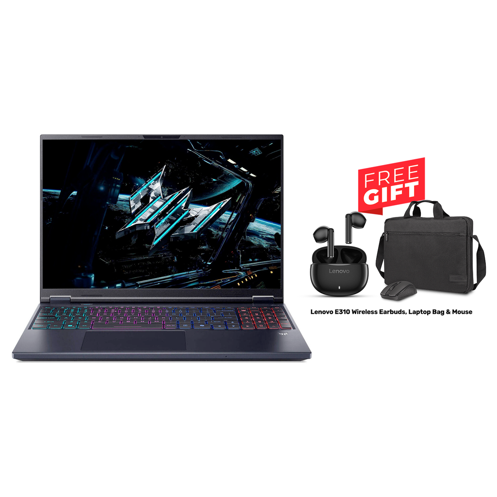 [NS031254] Acer Predator Helios 16 AI Gaming Laptop – Ultra 9 275HX, UPGRADED 32GB DDR5 RAM, 1TB NVMe SSD, RTX 5090 24GB GPU, 16" OLED 240Hz Display, RGB Per-Key Keyboard, Windows 11 Pro, Abyssal Black + Lenovo E310 Wireless Earbuds, Laptop Bag & Mouse