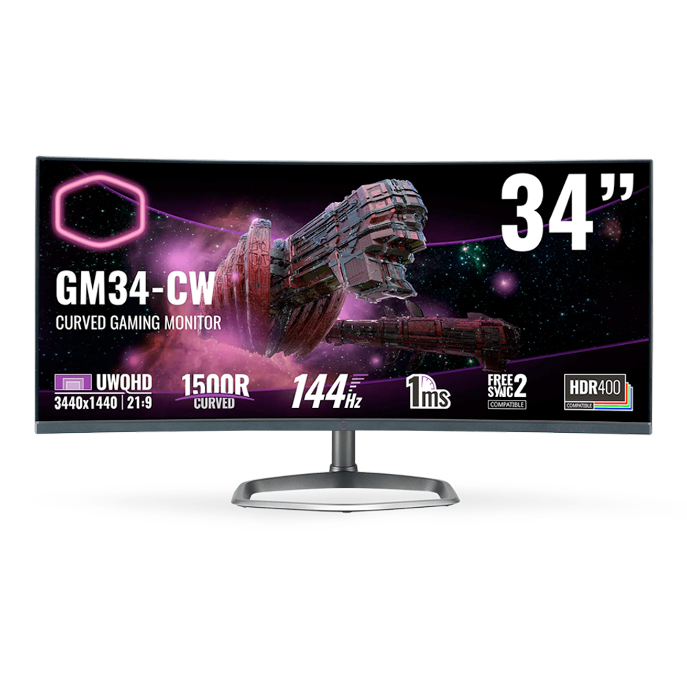 [NS027860] COOLER MASTER GM34-CW2 34 Inch VA Panel UWQHD 3440x1440 1ms 144Hz Curved Gaming Monitor - Black