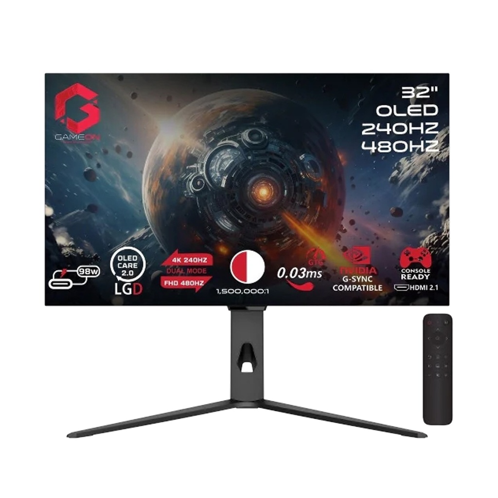 GAMEON GO32OLED 4K Signature X Series 32" Dual Switch OLED IPS 4K UHD 240Hz/FHD 480 Hz 0.3 ms HDMI 2.1 Gaming Monitor (Supports PS5)-Black