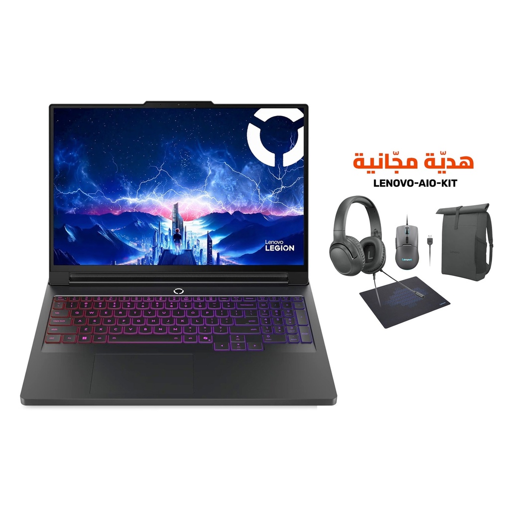 [NS030143] Lenovo Legion Pro 7 16IAX10H Gaming Laptop, Ultra 9-275HX Processor, 64GB D5 RAM, 1TB+1TB NVMe SSD, RTX 5080 16GB VGA, 16" OLED 240Hz Display, RGB Keyboard, Windows 11 Pro (License), Eclipse Black + Lenovo Wried Headset + Mouse + Backpack + Mouse Pad