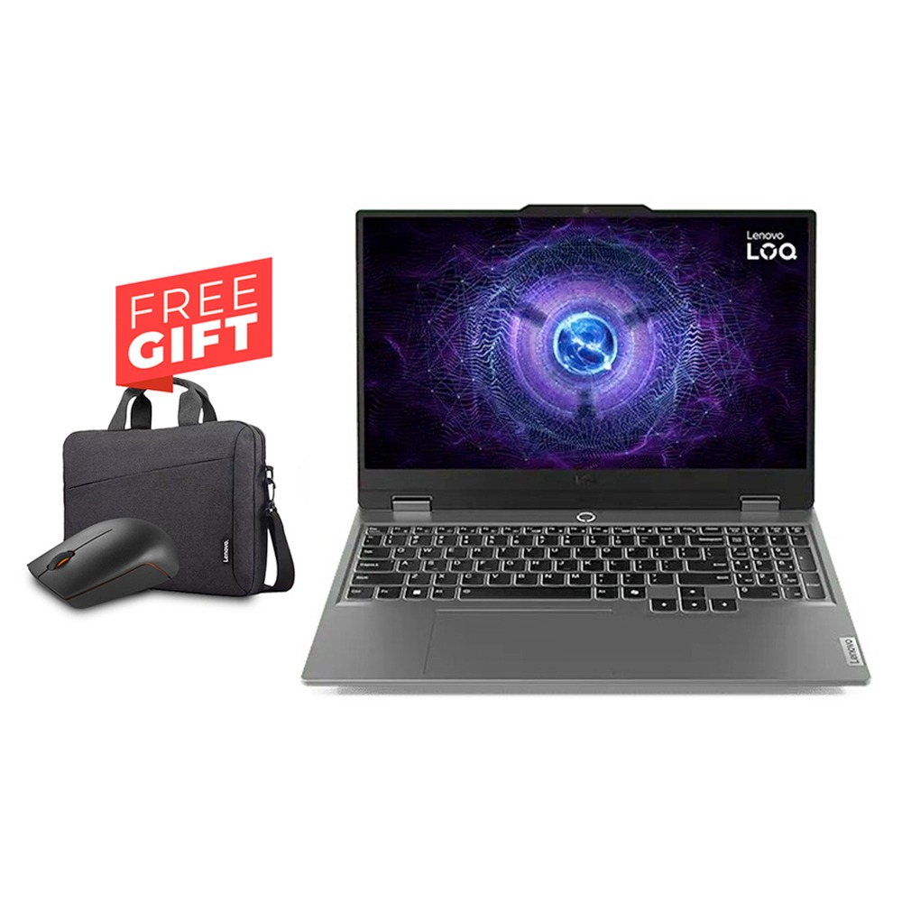 [NS031522] Lenovo Loq 15IRX10 Gaming Laptop, Intel Core i7-14700HX Processor, 16GB DDR5 RAM, 512GB NVMe SSD, RTX 5050 8GB VGA, 15.6" FHD IPS 144Hz Display, White Backlit Keyboard, Windows 11 Pro (License), Luna Grey + Lenovo Wireless Mouse + Lenovo 15.6" Laptop Bag